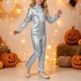 thumbnail image 2 of WXFAZCVU Girls Jumpsuit Crewneck Long Sleeve Shiny Romper Kids Slim Fit Bodysuit Trendy Clothes Size 5-6 Years, 2 of 4