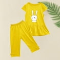 thumbnail image 4 of Odeerbi Toddler Girls 2 Piece Outfits Ruffle Tops Capris Set Summer Clothes Floral Print Round Neck Short Sleeve Flying Sleeves Top Elastic Waist Cropped Pants Two-piece Set Yellow, 4 of 5