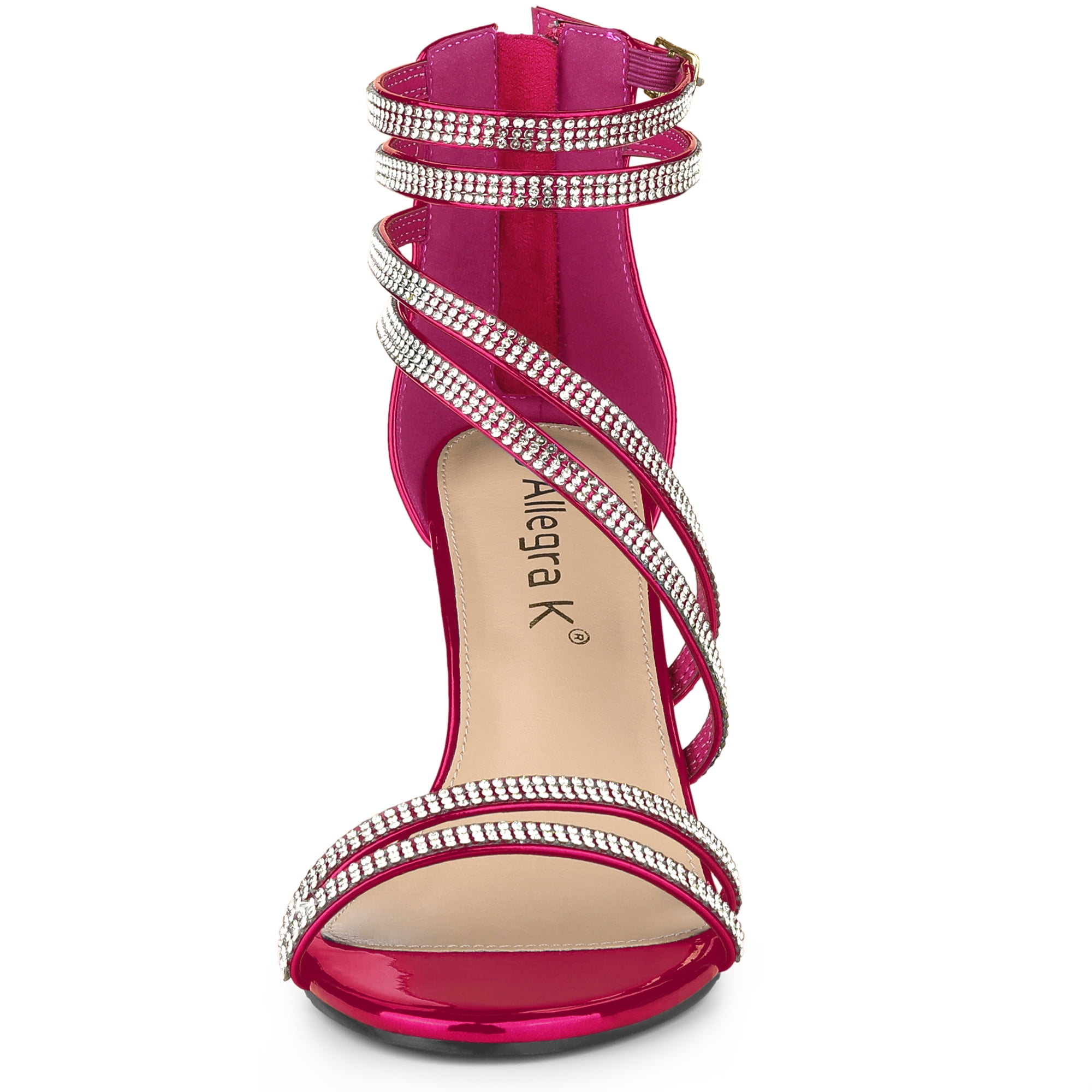 DARING DIVA Women's Ankle Strap Rhinestone Stiletto Heels Sandals Hot Pink 6