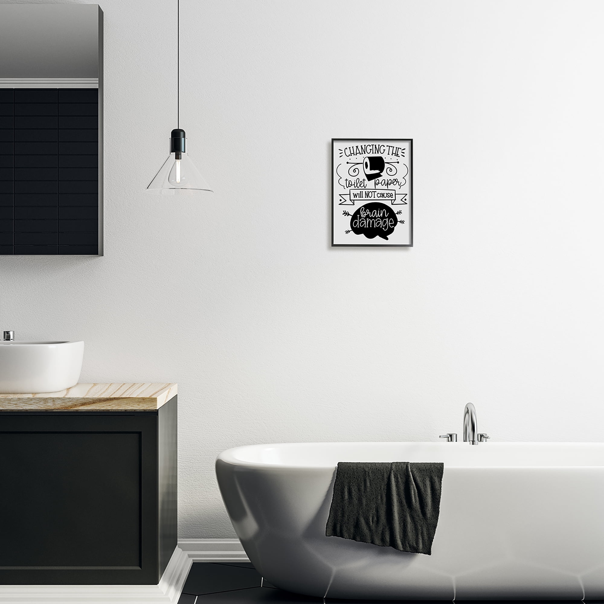 Stupell Industries Change Toilet Paper Humor Typography Painting Black Framed Art Print Wall Art, 11 x 14