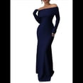 thumbnail image 2 of Vestido Ajustado de Larga con Hombros Descubiertos para Mujer, Elegante Vestido para Cóctel o Fiesta Azul Marino L, 2 of 9