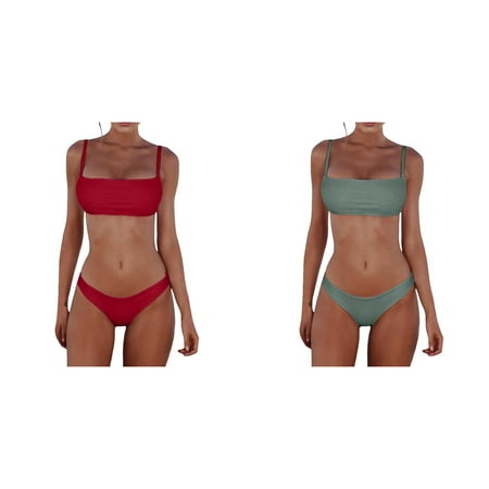 (2-Pack) Kcodviy Women Bandeau Bandage Two Chain Bikini Piece Bikini Swimsuit Plus Size Bikini for Women Bikini Set Push Up High Neck Bikini Top Brazilian Swimwear Beachwear Swimsuit