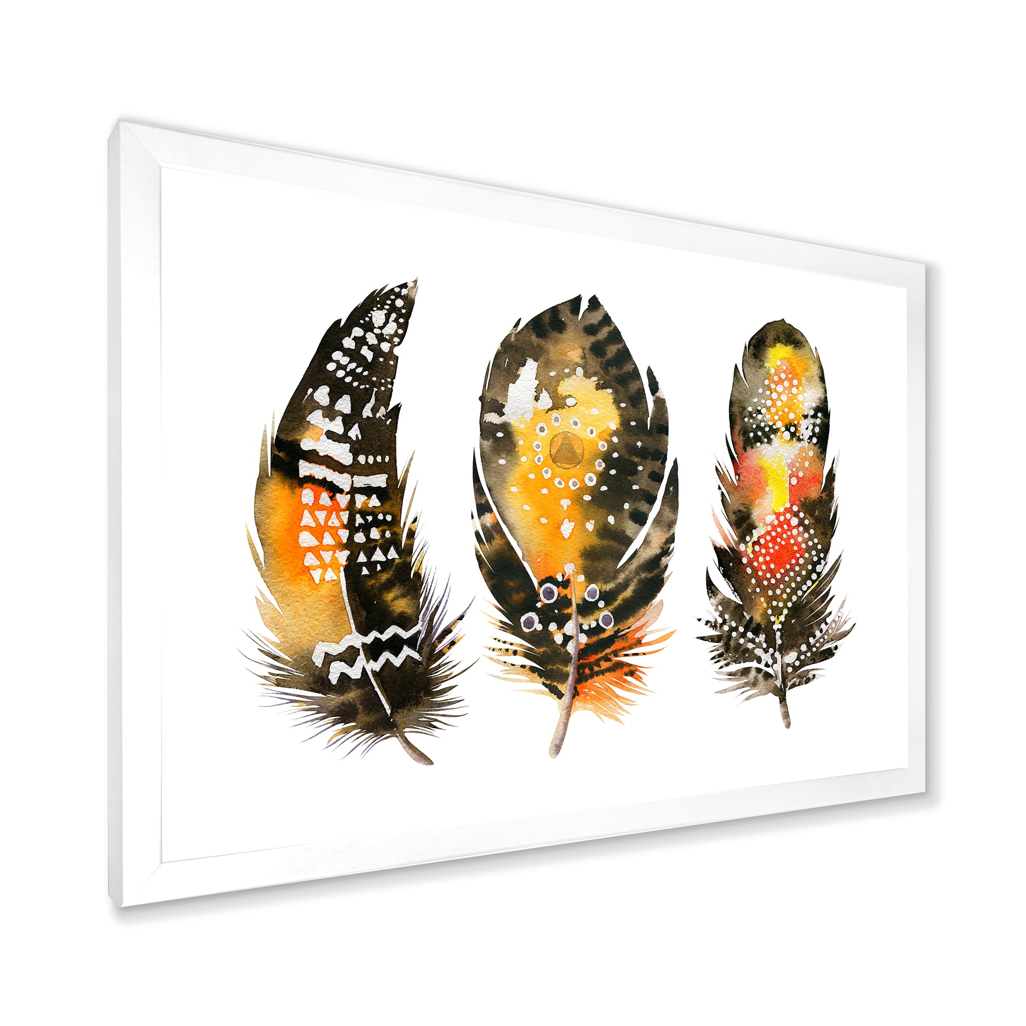 Designart 'Ethnic Boho Art Orange Feathers' Bohemian & Eclectic Framed Art Print