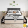 thumbnail image 3 of Jojoka Upholstered Bed Frame with 2 Storage Drawers, Linen Headboard & Footboard, Steel Slat Support, No Box Spring Needed, 3 of 6