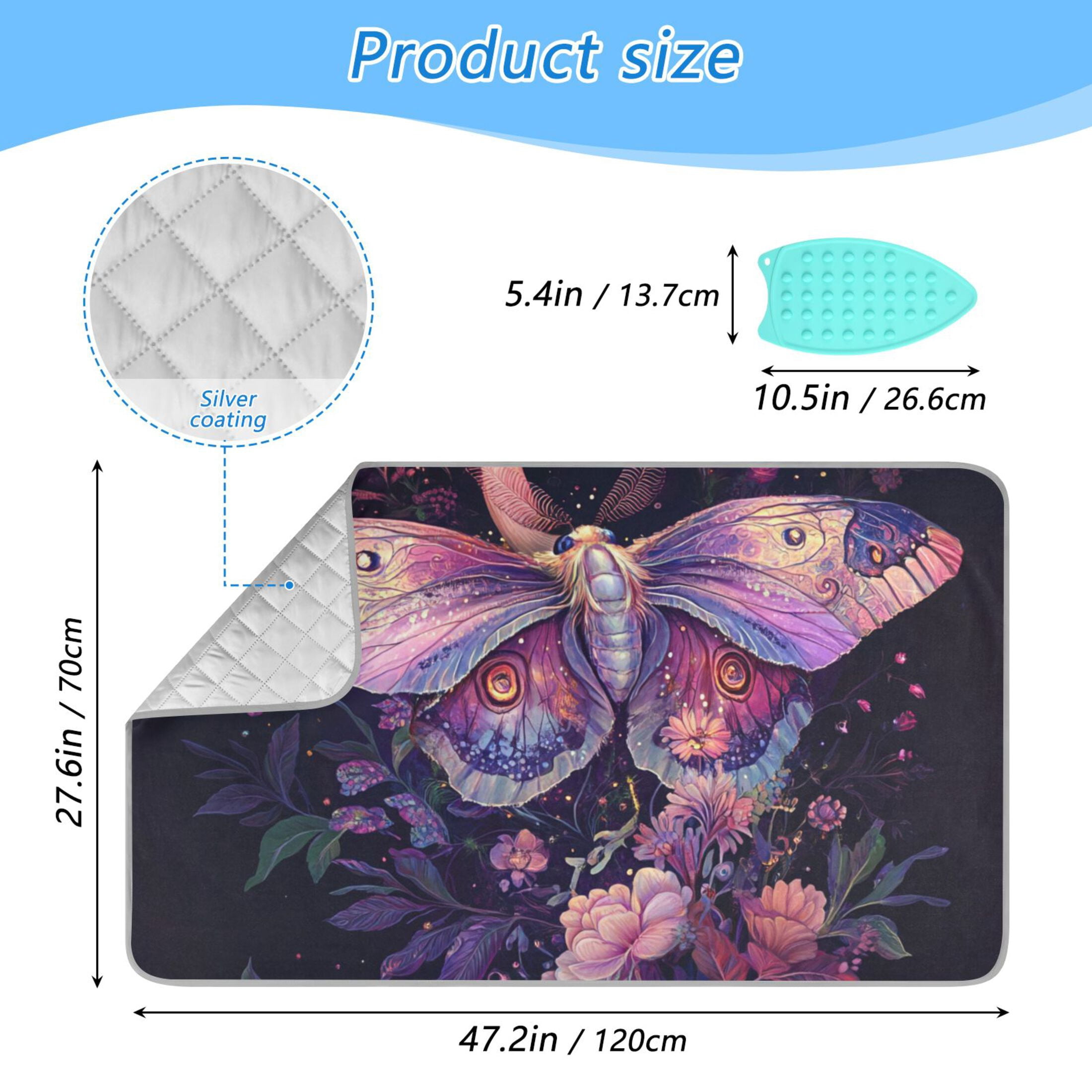 Butterfly Flowers Moonlight Ironing Mat Blanket Portable Travel Ironing Pad Heat Resistant Pad 47.2" x 27.6”