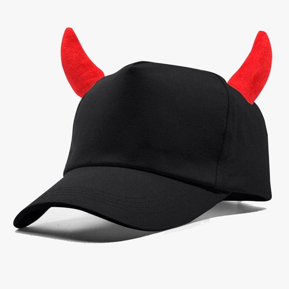 Novelty Baseball Cap with Devil Horns Funny Halloween, Plush Horned Cosplay Party Hat for Men Women Black by Baberdicy