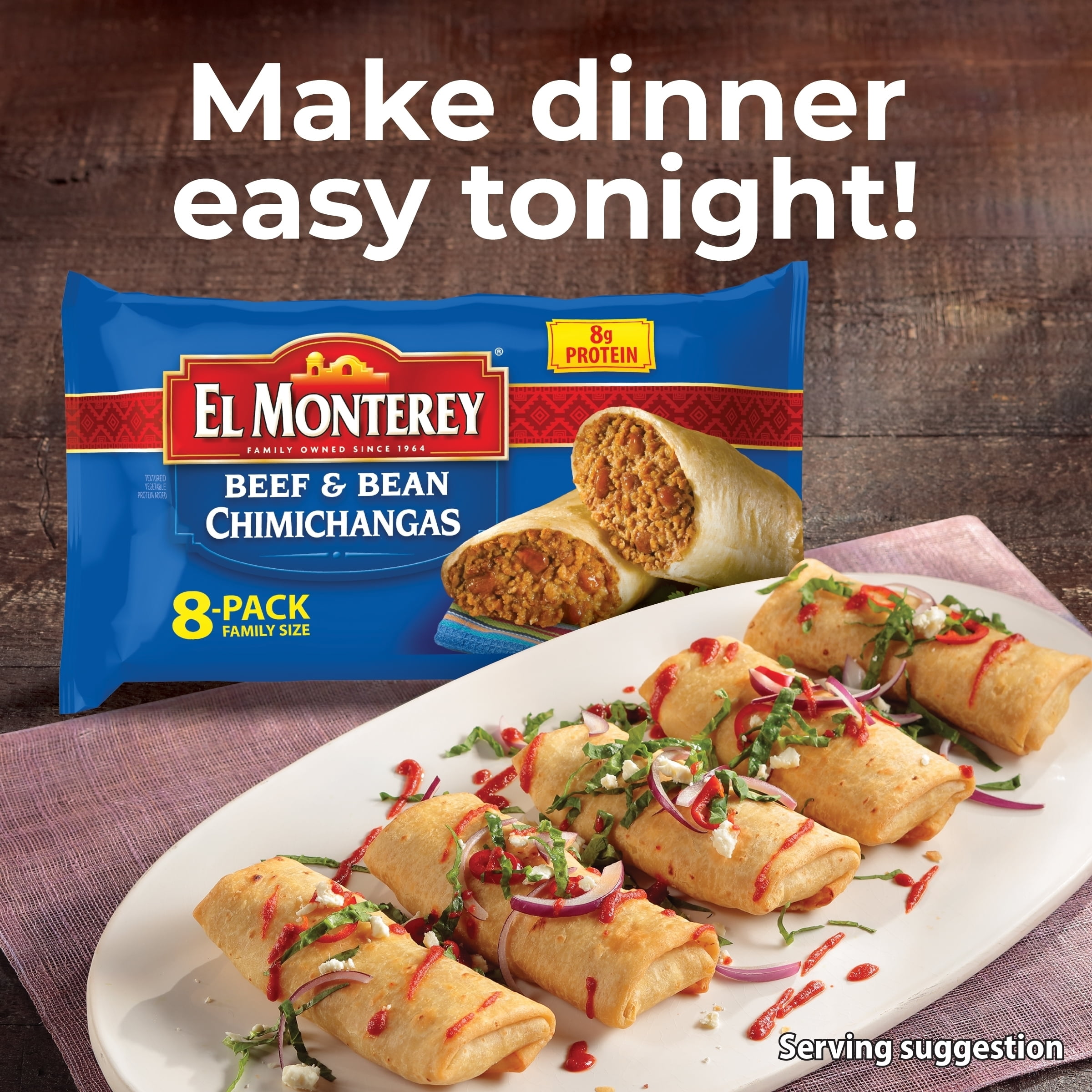 Save on El Monterey Chimichangas Beef & Bean Family Pack - 8 ct Order  Online Delivery