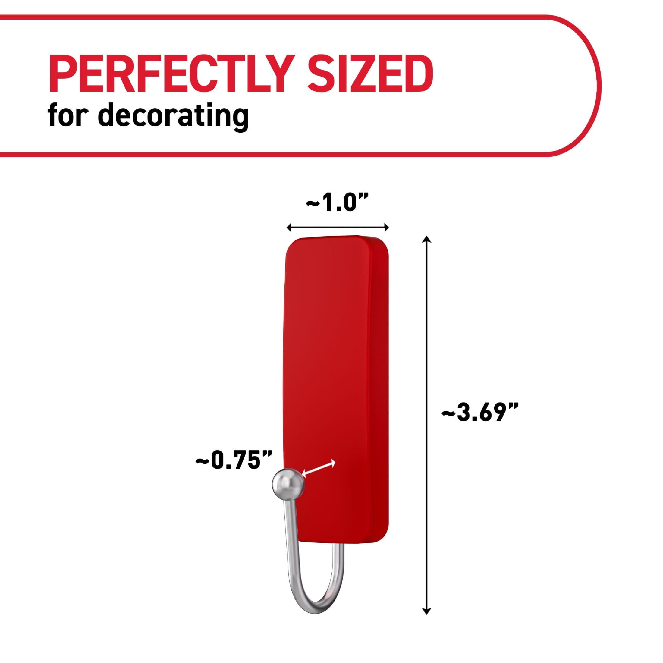 Command Medium Hooks, Chili Pepper, Holds 3 lbs, Damage-Free Hanging, 4 Hooks, 6 Adhesive Strips