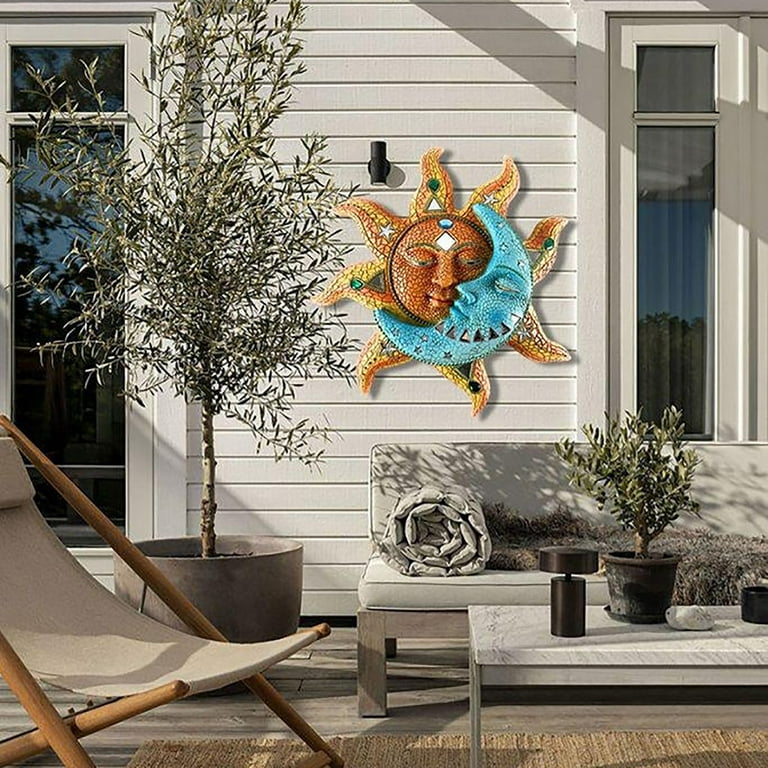 Moonsky PVC Golden-Sun and Blue Moon Face Wall Art 3D Decor Indoor Outdoor  Plaque