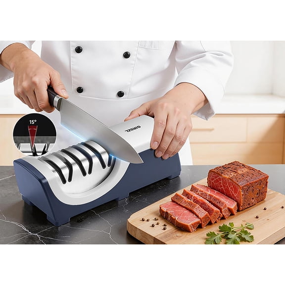 Kitchen Professional Electric Knife Sharpener 3-Stage Diamond Knife Sharpeners 15° Guide Precision Electric Sharpening Tool to Restore & Polish Chef Knives | Gift Choice for Chefs & Dads