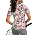 thumbnail image 2 of COEQINE 1/4 Zip Golf Shirts for Women Short Sleeve V Neck Workout Golf Tops Rose and Green Leaf Print Lightweight Tennis Activewear Pullover Workout Athletic Tops, XS, 2 of 7