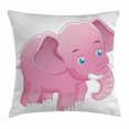 thumbnail image 1 of Elephant Nursery Decor Throw Pillow Cushion Cover, Comic Safari Animals Toddler with Tusks Mammal Savannah Zoo Cartoon, Decorative Square Accent Pillow Case, 20 X 20 Inches, Pink White, by Ambesonne, 1 of 2