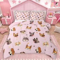 Homewish Kawaii Dogs Bedding Comforter Set,Cute Dog Paws Twin Comforter Sets,Pink Brown Bedding Set For Teens,Luxury Bedroom Decor Reversible,2 Pieces