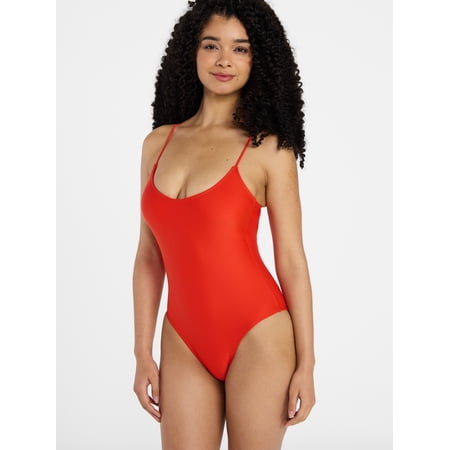 No Boundaries Essentials Scoop Neck One-Piece Swimsuit, Women’s XXS-XXL