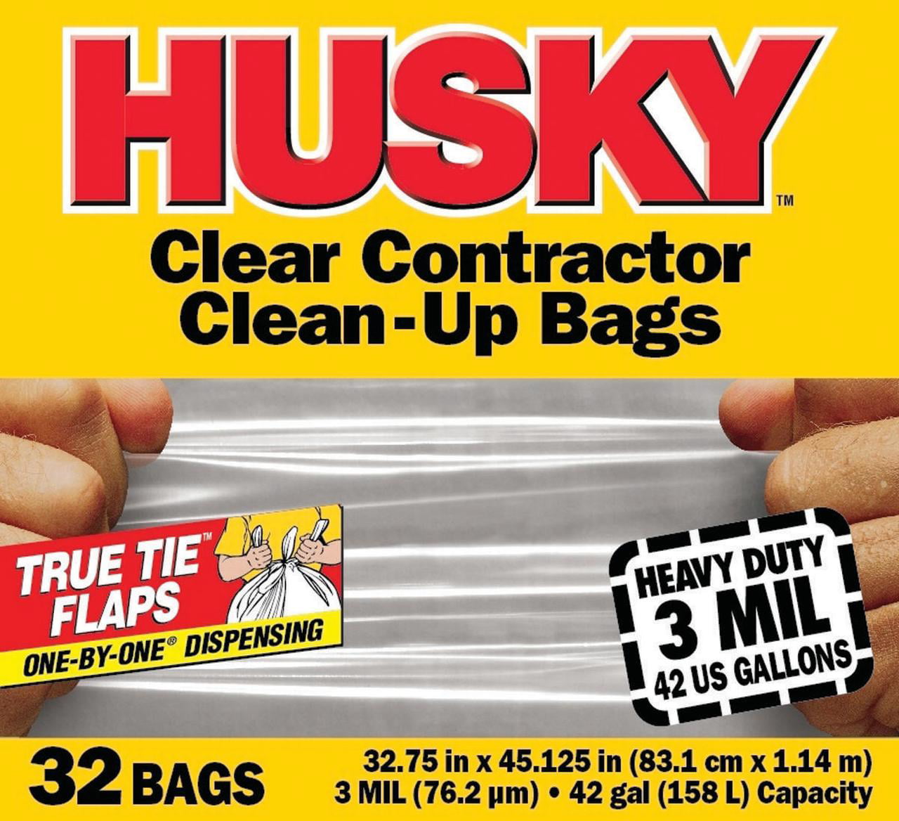 Husky Heavy Duty Clean-Up Trash Bag 45-1/8 in L x 32-3/4 in W x 3 mil T Clear Polyethylene Resin 42 gal 