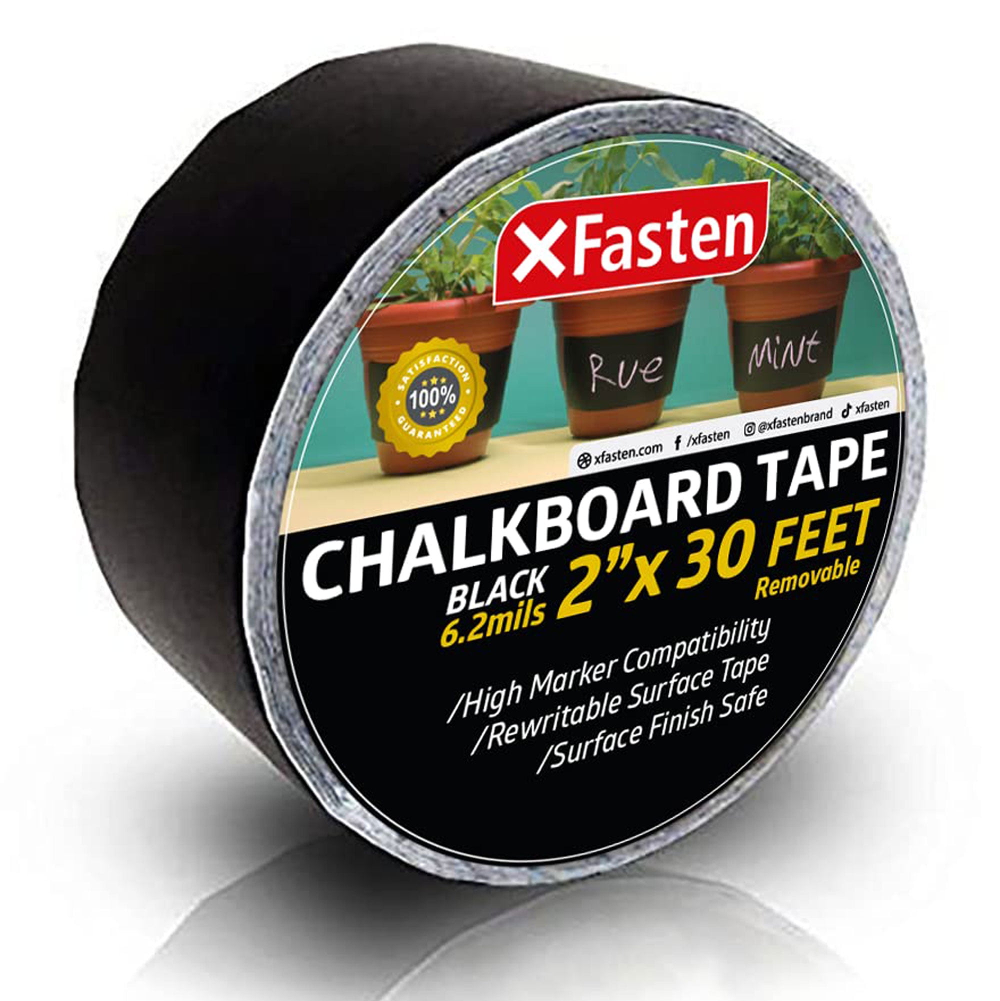 XFasten Black Chalkboard Tape Removable, 2Inch x 30Foot, Black