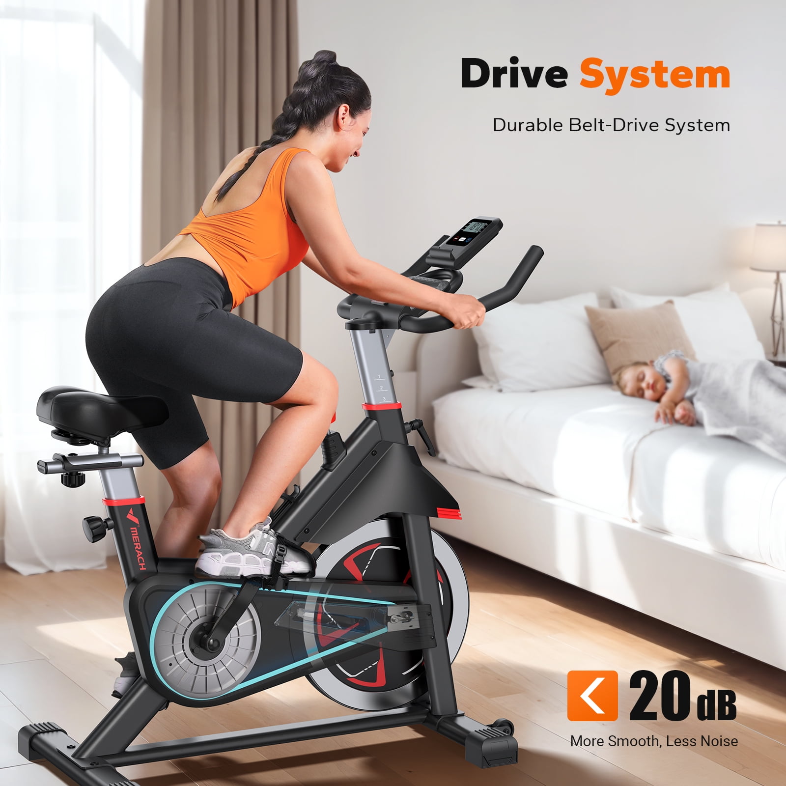 MERACH Exercise Bike Indoor Stationary Cycling Bike with 350lbs Weight Capacity 100 Resistance with LED Monitor Free APP Silent Belt Drive and Comfortable Seat Cushion for Cardio Workout