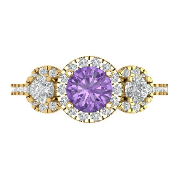 Clara Pucci 14K Yellow Gold 1.46ct Alexandrite Three-Stone Ring for Women