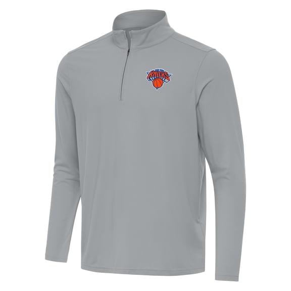 Men's Antigua Gray New York Knicks Intent Quarter-Zip Top