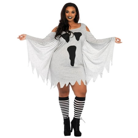 Black and White Jersey Ghost Halloween Adult Women Costume -
