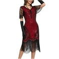thumbnail image 4 of BLTIBY Women's 1920s Fringed Dress Flapper Costume Vintage Sequin Beaded Tassels Hem Prom Short Sleeve Round Neck Cocktail Evening Dresses Gatsby Dress Red XL, 4 of 5
