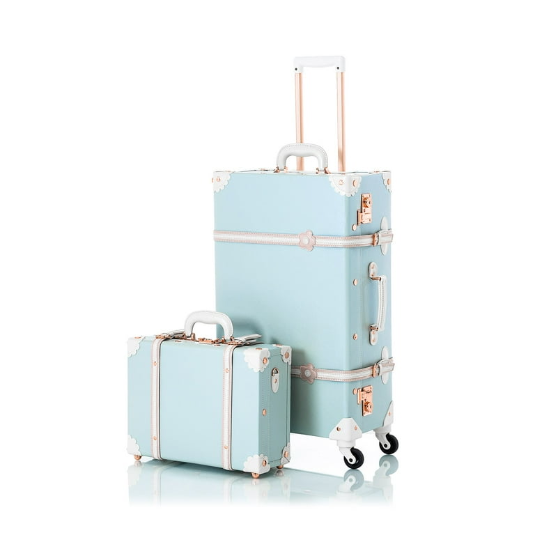 COTRUNKAGE Vintage Luggage Sets 2 Pieces, 20 Inch Tsa Approved Carry On  Suitcase with Spinner Wheels, Small Travel Hat Box for Women, Sky Blue