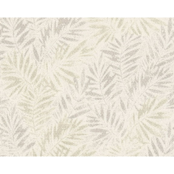 Concord Wallcoverings Modern Textured Wallpaper Floral, Vinyl Accent Wall Leafs, Fern, Metallic, Silver, White, 21 in x 33 Ft (57 sq. ft), 391202