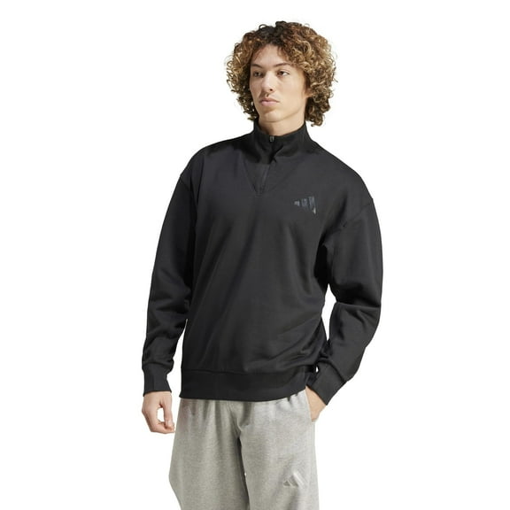 adidas Men's All SZN Fleece Quarter-Zip Crewneck Swearshirt, Black Large