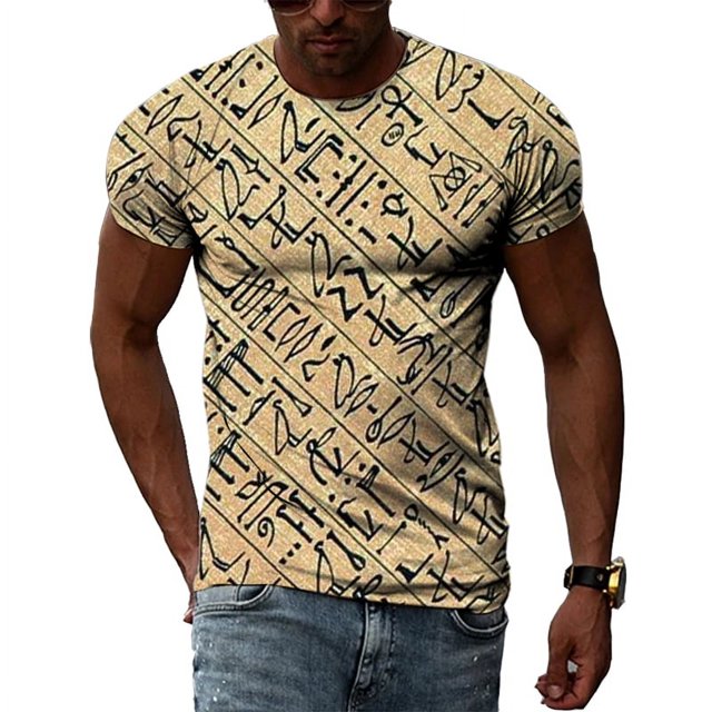 t-shirts Rétro Imprimés 3D Script Égyptien Ancien pour Hommes Mode Été Décontracté Style Rue Col Rond Manches Courtes