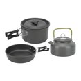 thumbnail image 2 of Kit de utensilios de cocina para acampar, portátil, para mochileros, olla, sartén, tetera, tenedor, cuchillo y cuchara plegables, color negro, 2 of 14