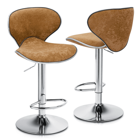 XPOPR Furniture Cushioned Leatherette Upholstery Airlift Adjustable Swivel Barstool with Chrome Base, Set of 2 Cinnamon