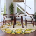 thumbnail image 4 of Summers Lemon Gnomes Round Living Room Rugs 7 ft, Farm Yellow Fruit Green leaf Newspaper Washable Area Rug with Non-Slip Sturdy Edge Binding Round Carpet for Kitchen Office Bedroom, 4 of 9