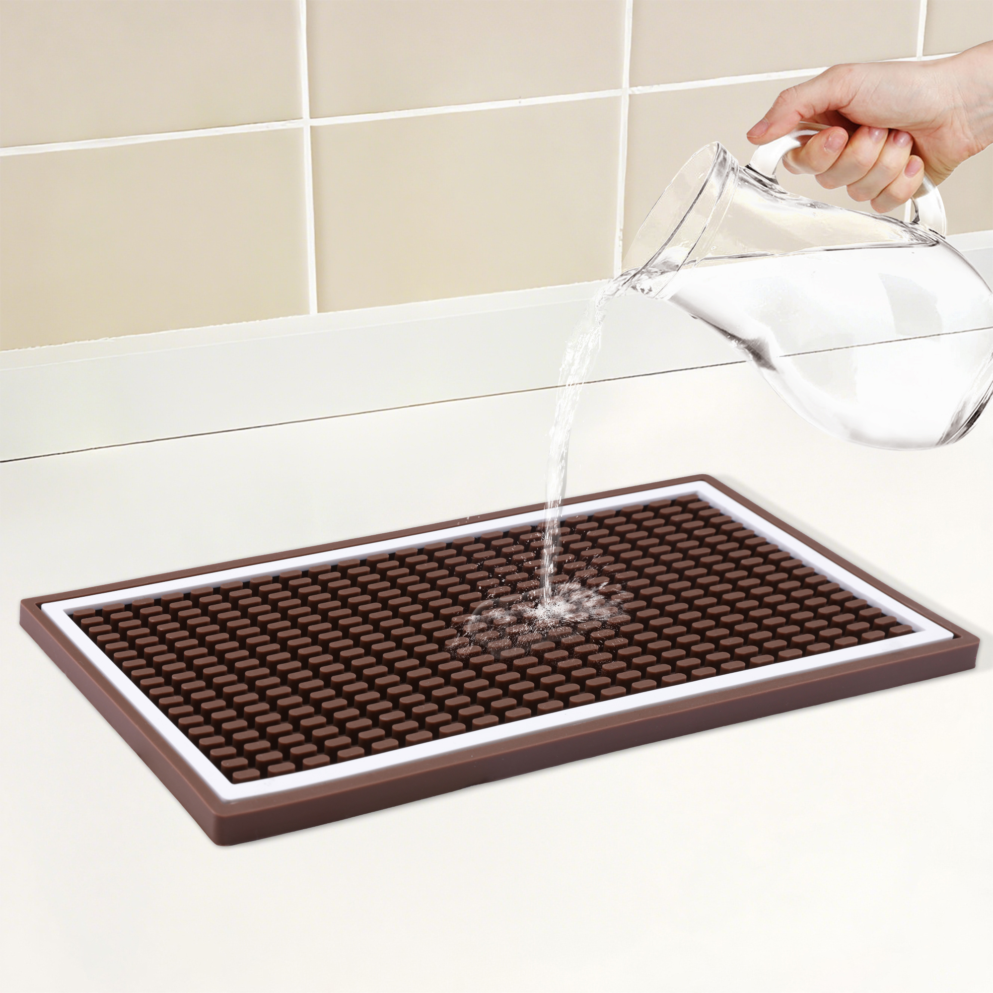 Unique Bargains Waterproof Dish Drying Mat with Concave Design Coffee 11.8*5.9*0.4 inch