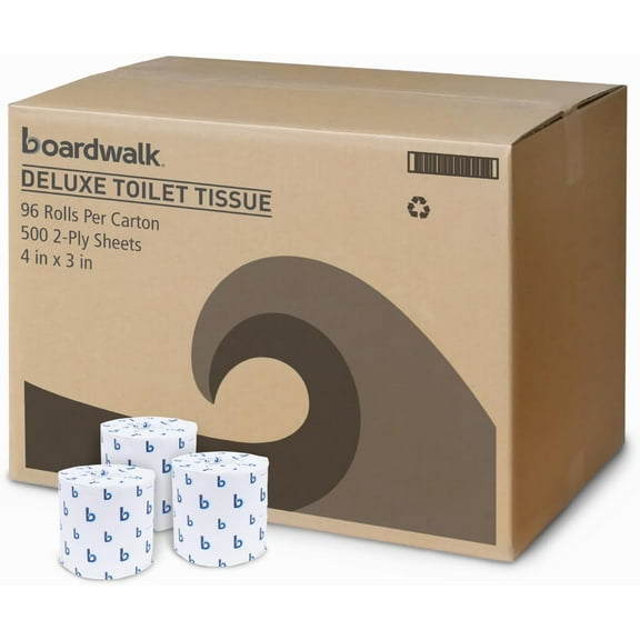 Party 2-Ply Bathroom Toilet Paper Tissue, Septic Safe, 500 Sheets/Roll, Bulk Quantity 96 Rolls/Carton, 4" x 3", White