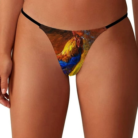 

Rooster Chicken Cock Women s G-String Thongs Low Rise Hipster Underwear Stretch T-Back Panties