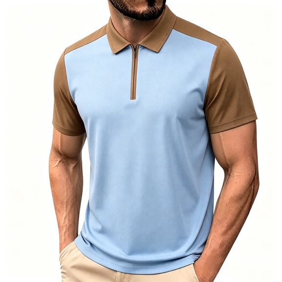 Golf Shirts for Men Color Blocked Workwear Lapel Neck Quarter Zip Pullover Mens Business Casual Shirts