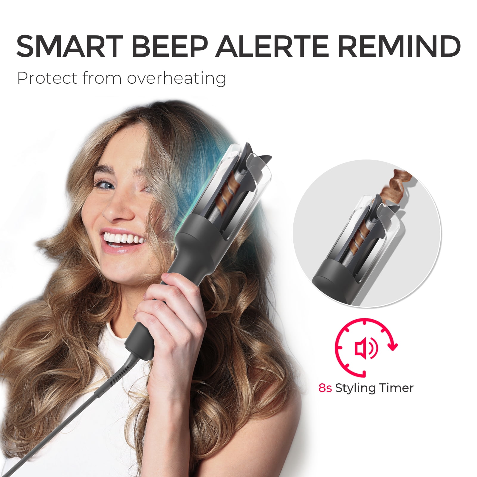 TYMO CURLPRO Automatic Curling Iron, Rotating Curling Wand for Lasting Beach Waves, 500M Ionic, Dual Voltage & Lightweight, 1 inch, Black Fade