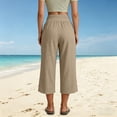 thumbnail image 4 of Womens Cotton Capris Lounge Yoga Pajama Cropped Pants Casual Wide Leg with Pockets Elastic Waist Workout Sweat Pants Summer Khaki XXL(XXL), 4 of 9