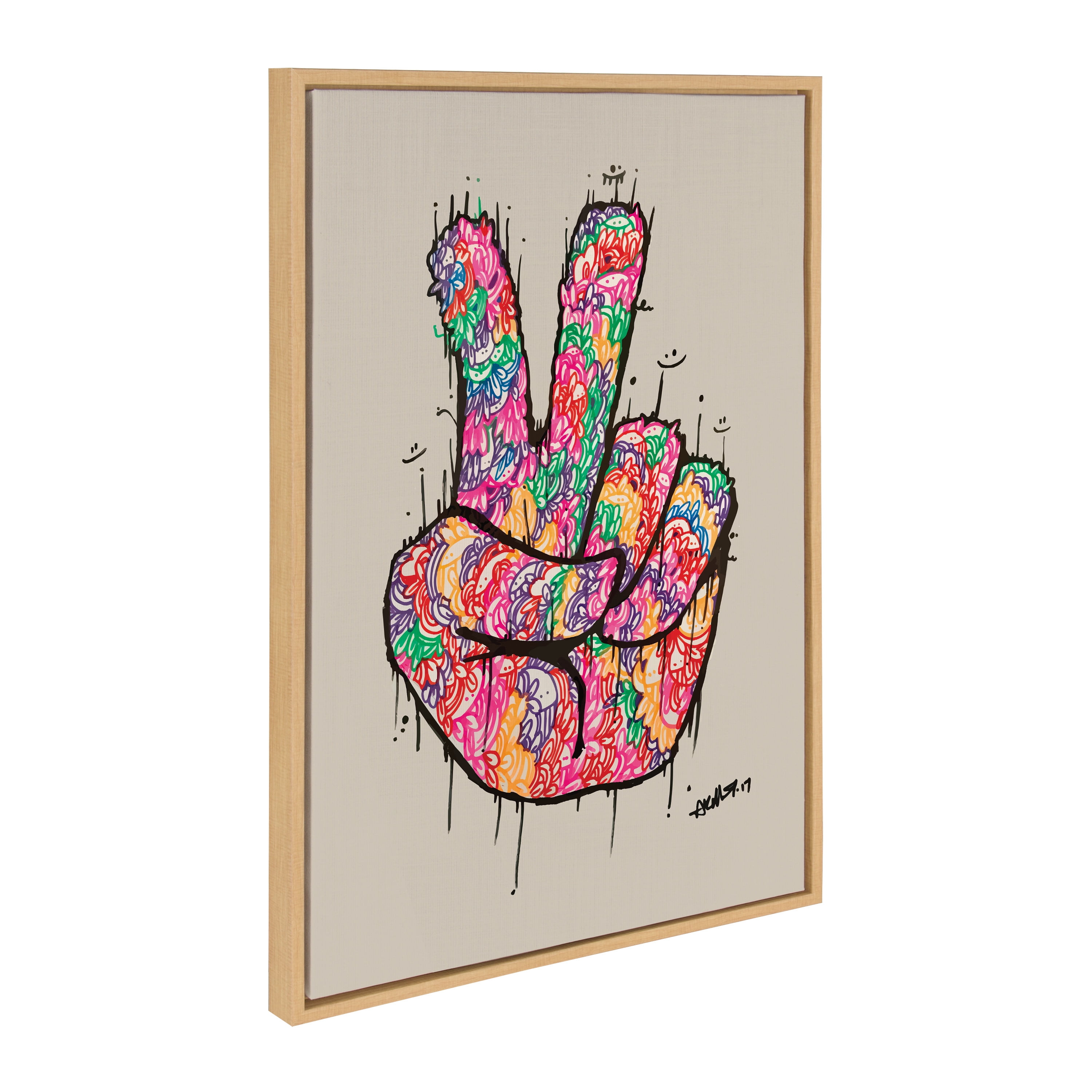 23" x 33" Natural Colorful Peace Sign Framed Canvas Art