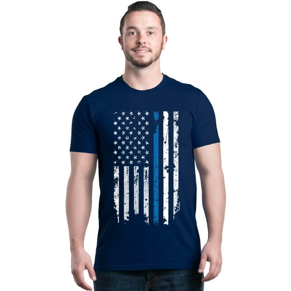 Shop4Ever Men's American Flag Blue Line Patriotic 4th of July Graphic T-shirt Small Navy