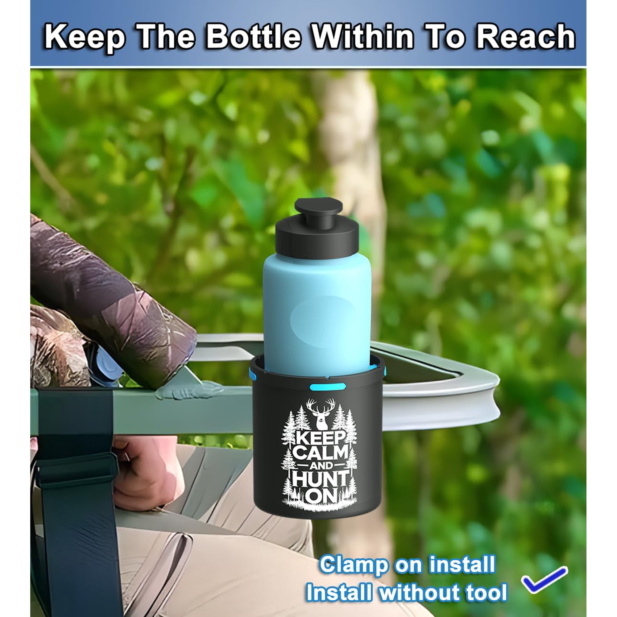 Hunting Cup Holder for Treestands No Drill Bottle Holder for Hunters Secure Drink Storage