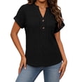 thumbnail image 2 of ClodeEU Women's V Neck Henley Short Sleeve Casual Tunic Top,Casual Solid Color Loose Fit Blouse Black,Women's Plus L, 2 of 6
