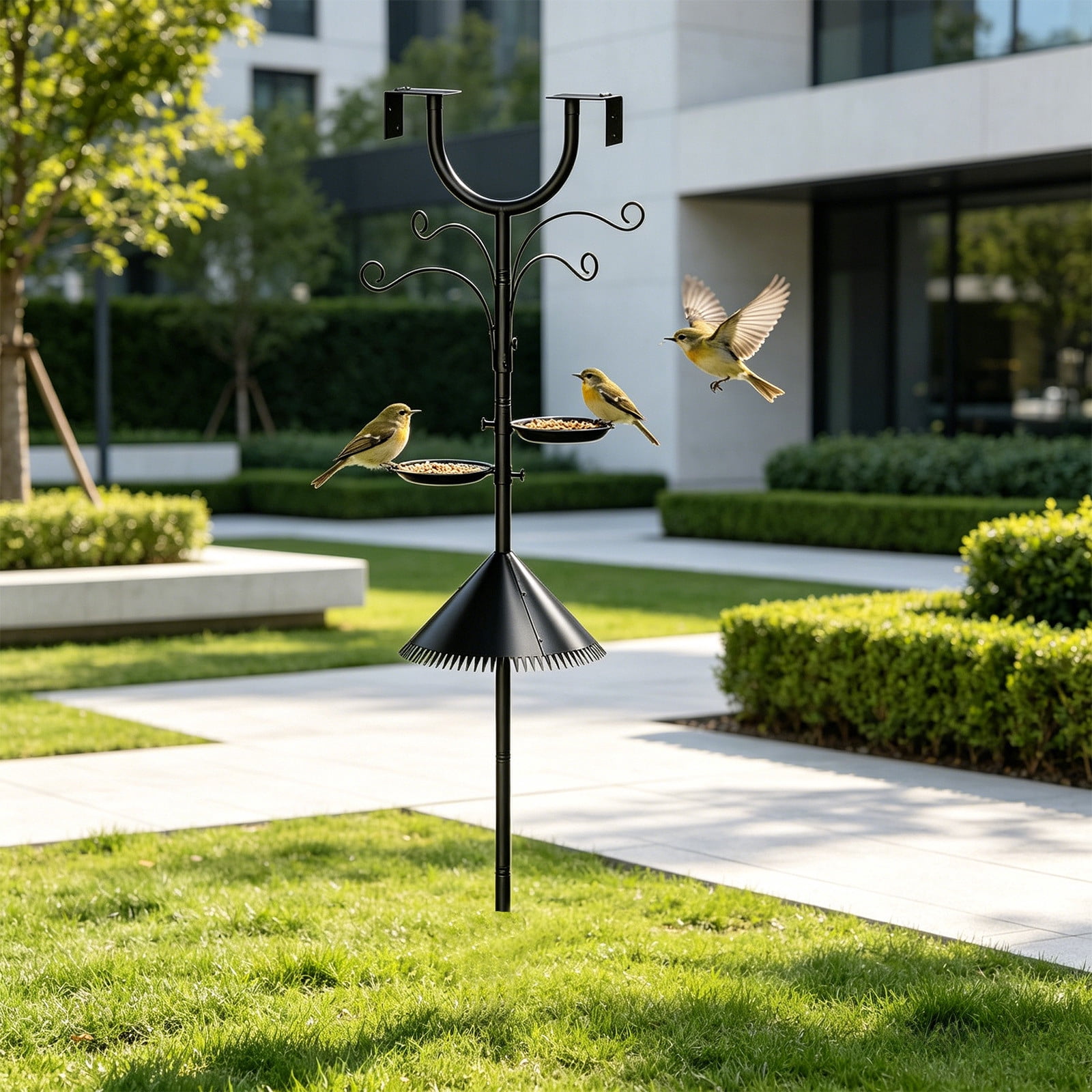 2026 Upgraded Squirrel-Resistant Bird Feeder Stand 61inch, Multi-Hook Metal Pole with 2 Trays for Backyard Birdhouse & Feeders
