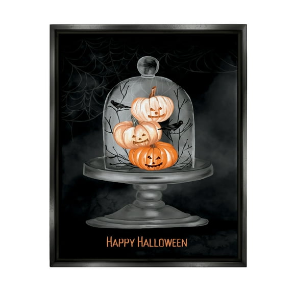 Stupell Industries Halloween Pumpkins & Crows Holiday Painting Black Floater Framed Art Print Wall Art, 17 x 21
