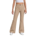 thumbnail image 3 of Flare School Uniform Pants for Girls, Preppy Casual Trousers, Trendy Everyday Bottom Staples for Student Girls (Khaki,15-16 Years), 3 of 7