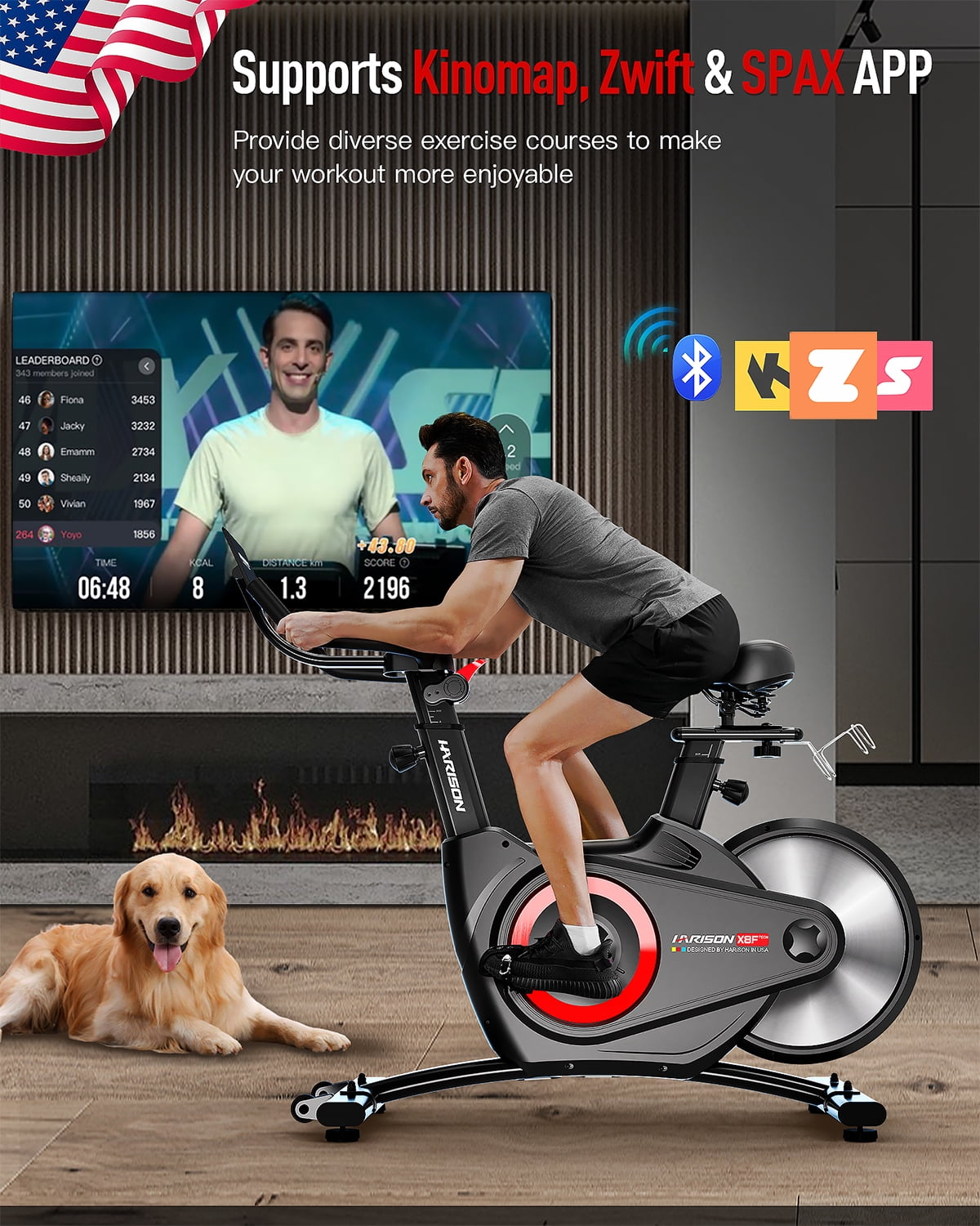 HARISON Semi-Commercial Exercise Bike with 36 Levels Resistance,  Workout Bike with 400 lb Capacity, Stationary bike with 2 in 1 LED Display for Resistance Control and Bluetooth