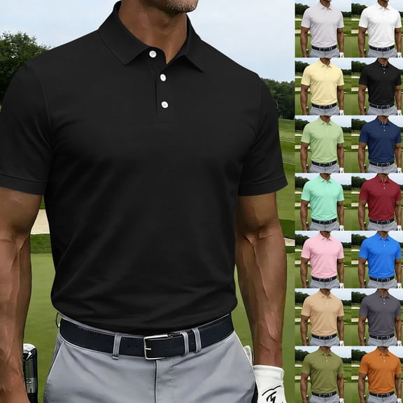 CCRFTGI Men's Golf Shirts Short Sleeve Moisture Wicking Performance Solid Casual Collared Golf Polo Shirt Army Green 2XL