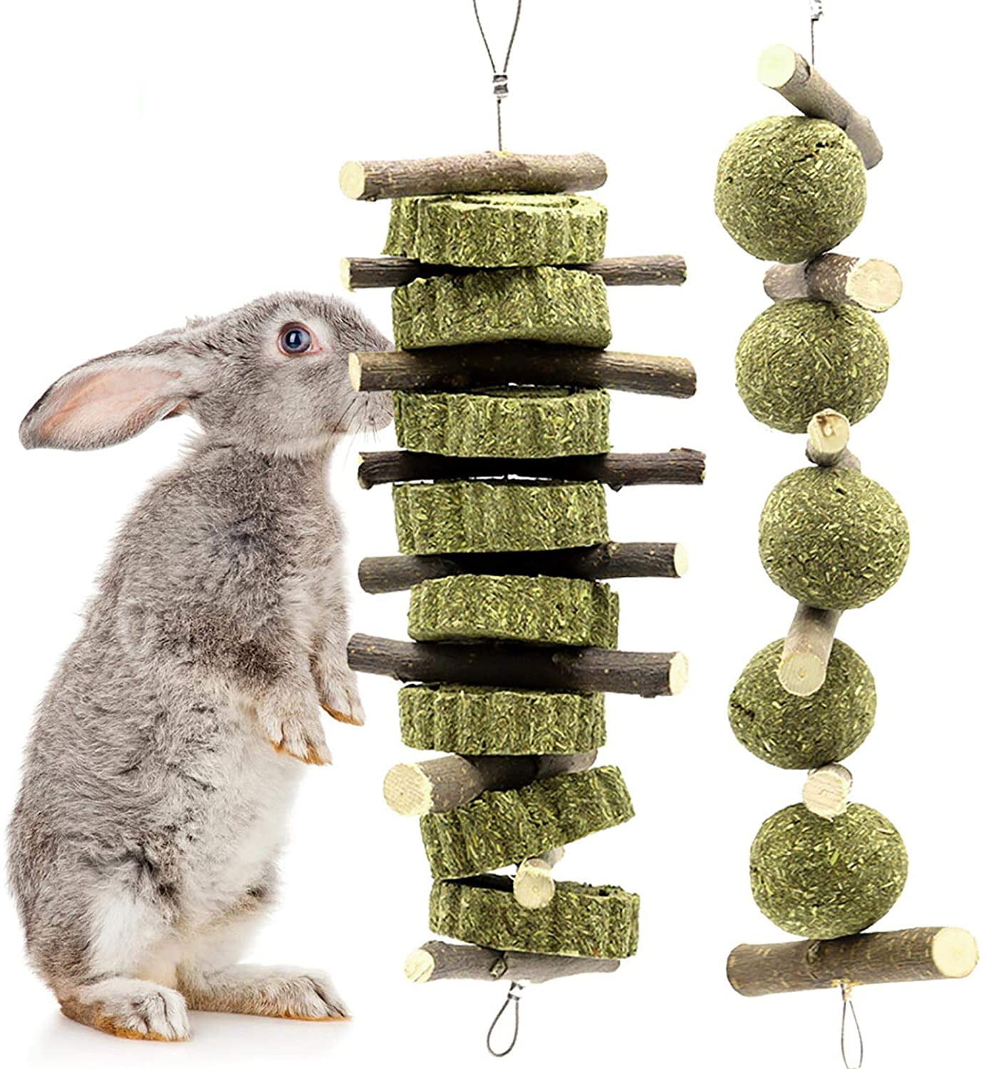 Ogquaton Pet Chew Toy Natural Grass Ball with Bell for Rabbit Hamster Guinea Pig Tooth Cleaning Creative and Useful