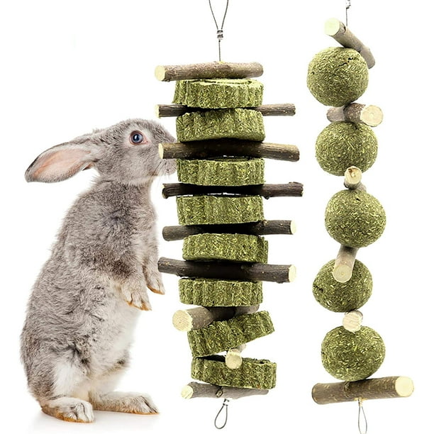 Bunny Chew Toys, Natural Apple Wood Organic Timothy Hay Balls Grass