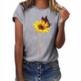 thumbnail image 1 of Blouse Été Manches Courtes T-shirt Tournesol Imprimé Femmes Col Rond Imprimé Rond Été Short Cou Top, Gris Clair, M, 1 of 5